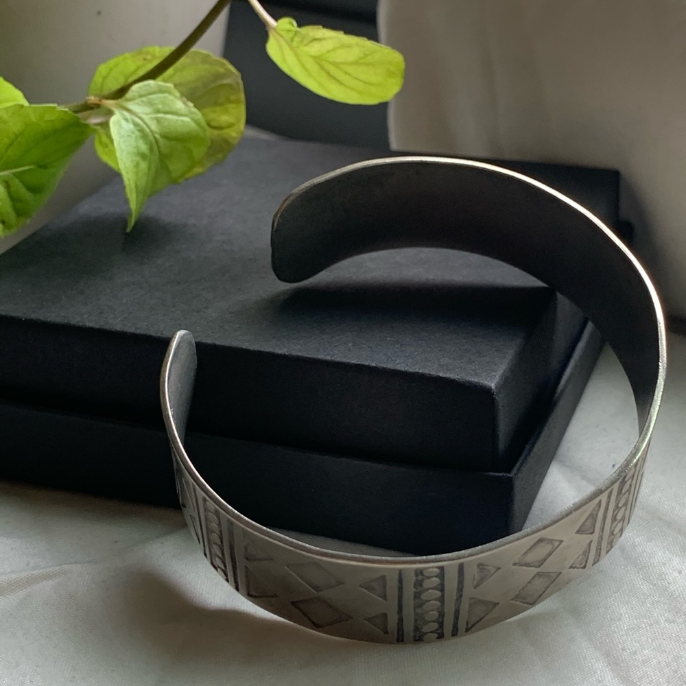 Solid Silver Moroccan Bracelet, African Cuff - image 4